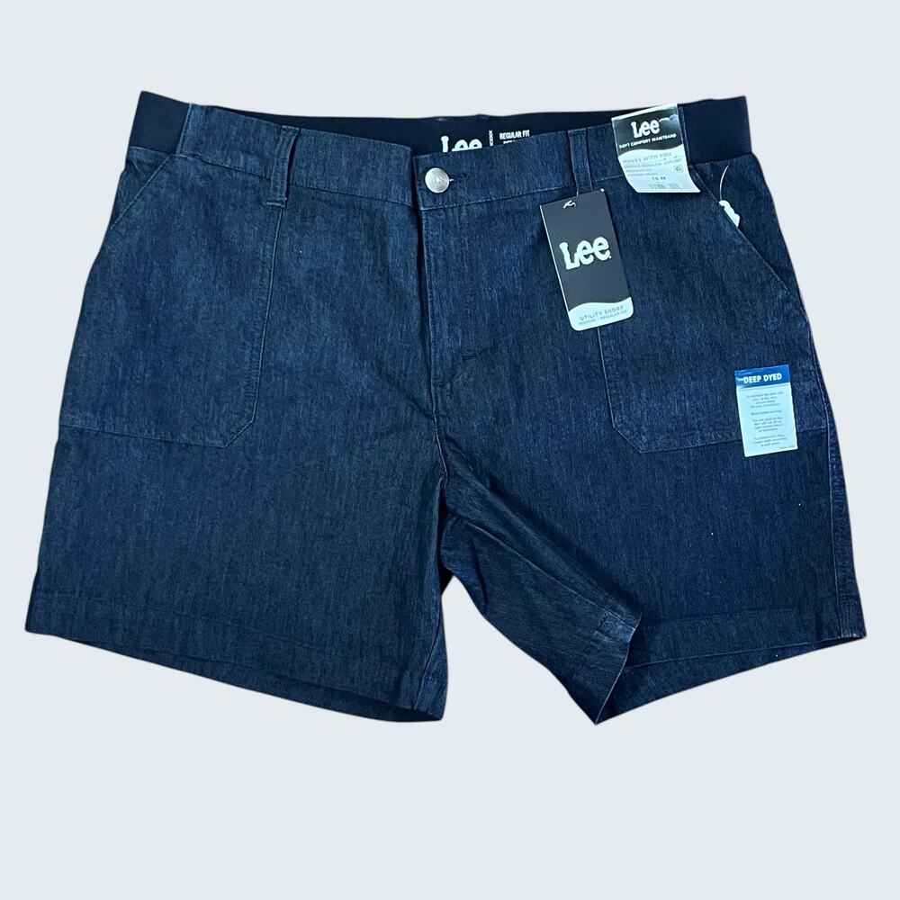 NEW Lee Women's Shorts 18 Blue Denim Mid-Rise Elastic Waist Bermuda Utility